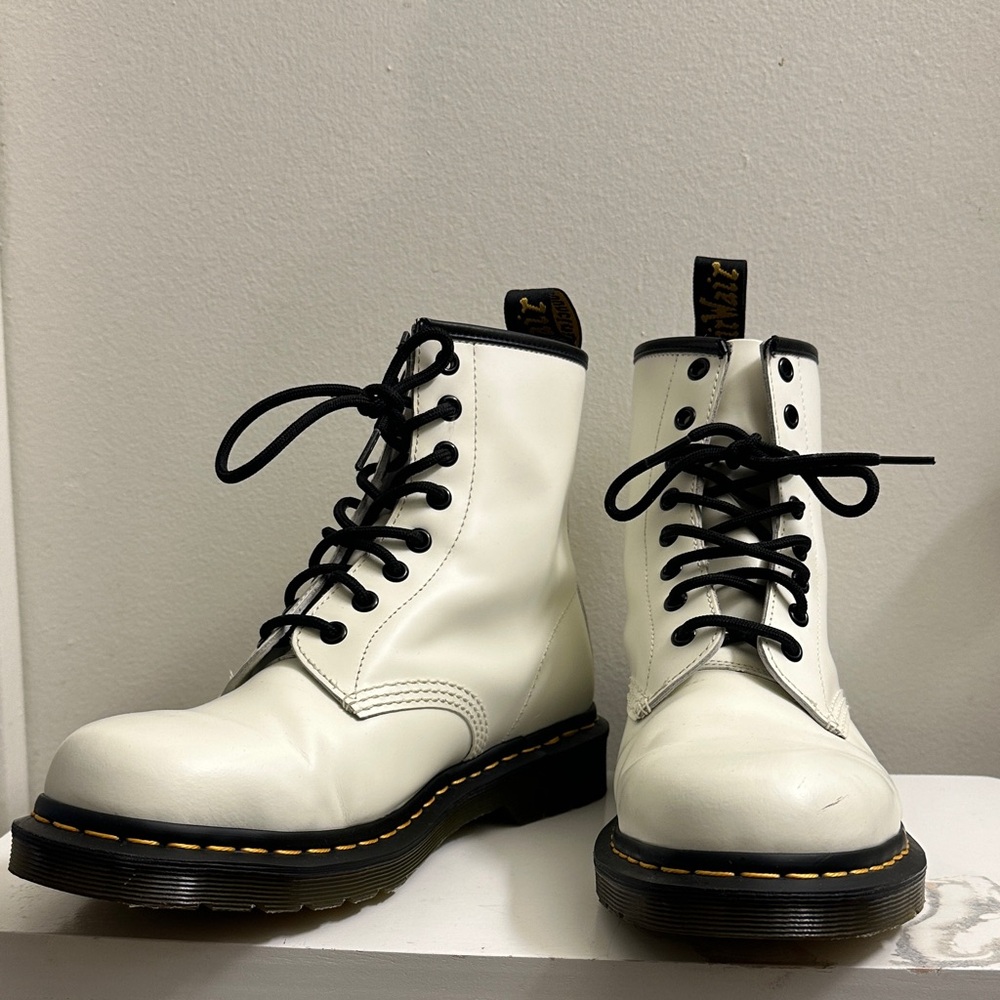 Dr. Martens 1460 White Leather Boots with Black Laces